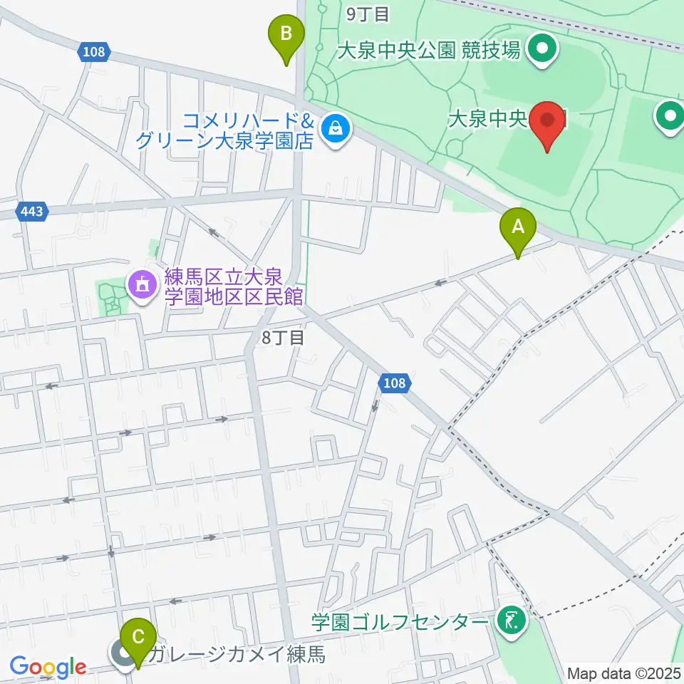 大泉中央公園野球場周辺のカフェ一覧地図