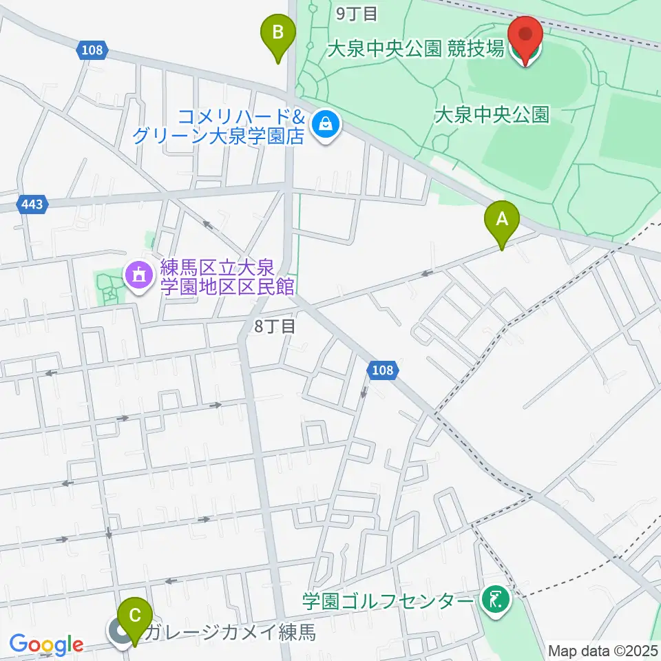大泉中央公園陸上競技場周辺のカフェ一覧地図