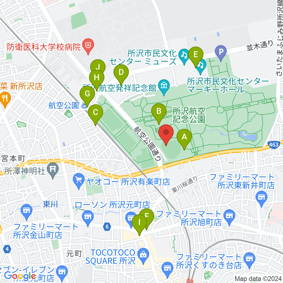 所沢航空記念公園野球場周辺のカフェ一覧地図