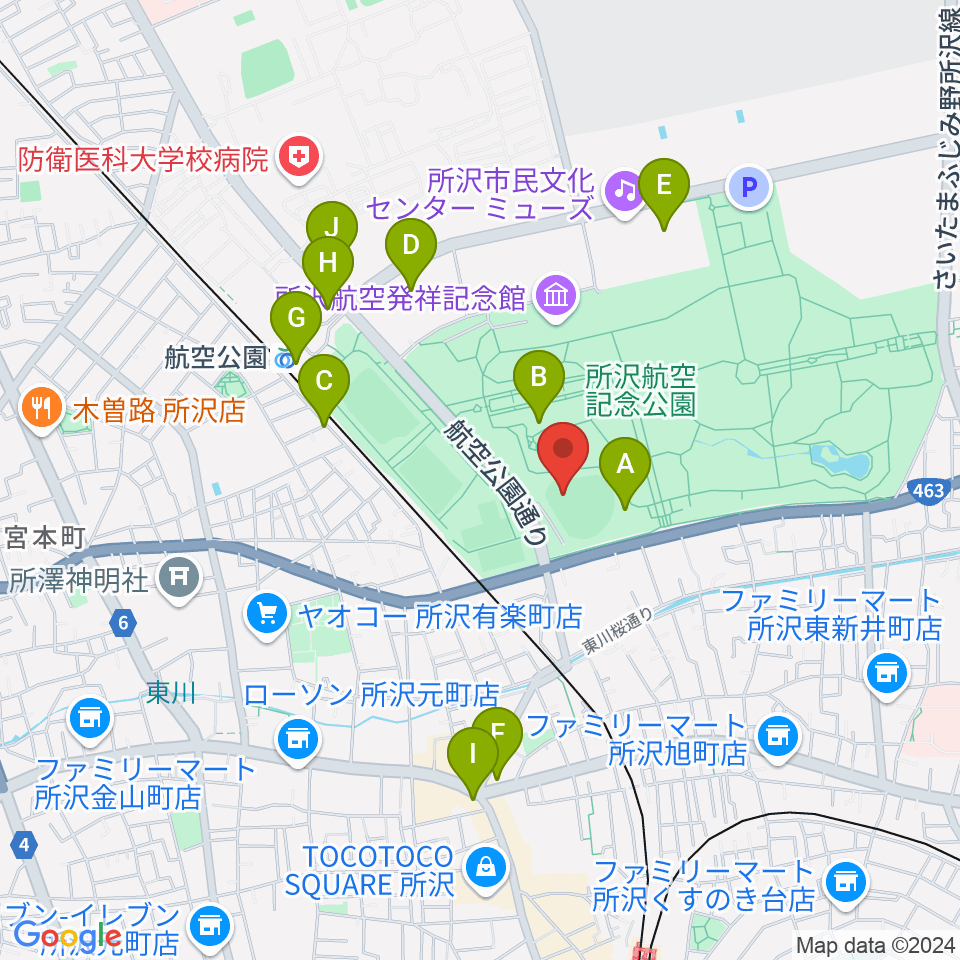 所沢航空記念公園野球場周辺のカフェ一覧地図