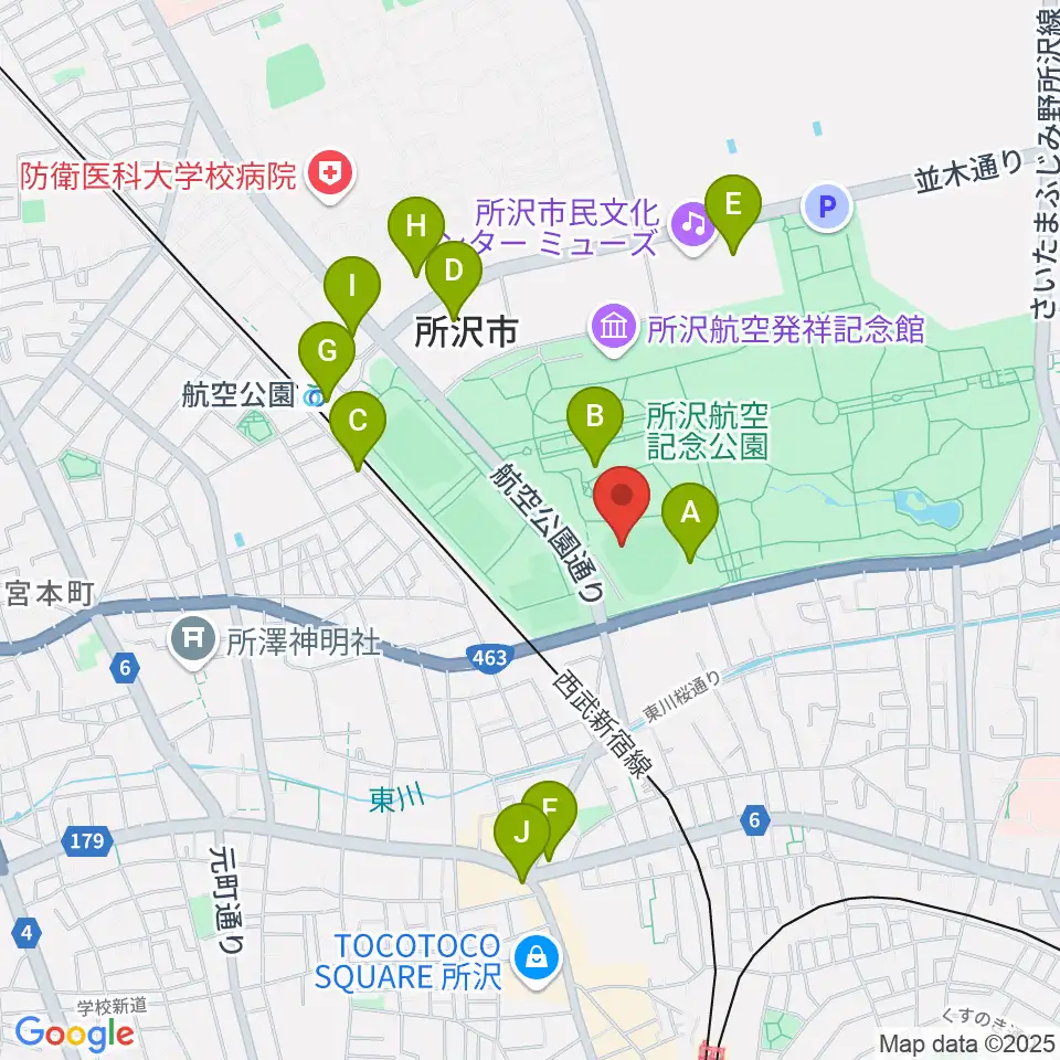 所沢航空記念公園野球場周辺のカフェ一覧地図