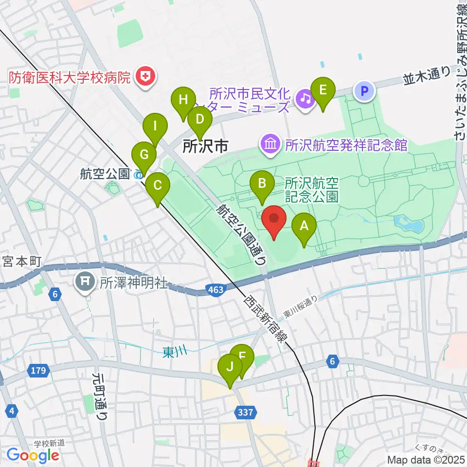 所沢航空記念公園野球場周辺のカフェ一覧地図