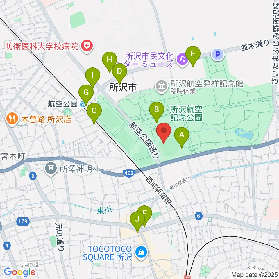 所沢航空記念公園野球場周辺のカフェ一覧地図