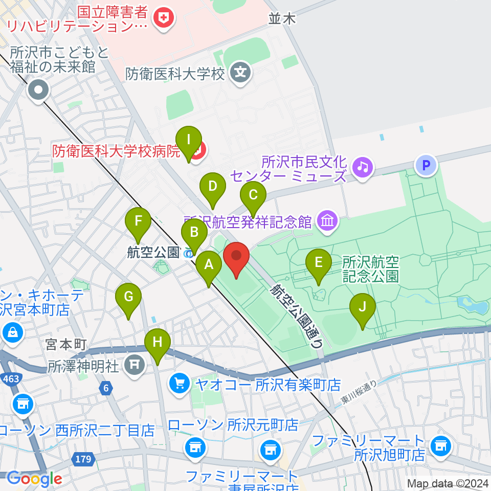 所沢航空記念公園運動場周辺のカフェ一覧地図