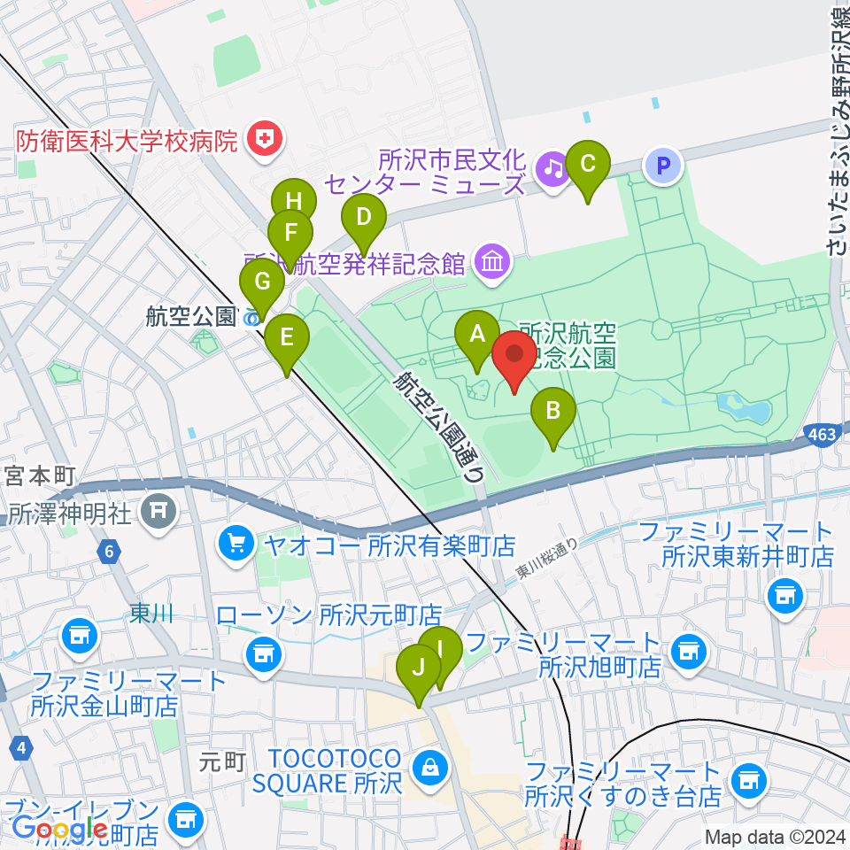 所沢航空記念公園野外ステージ周辺のカフェ一覧地図