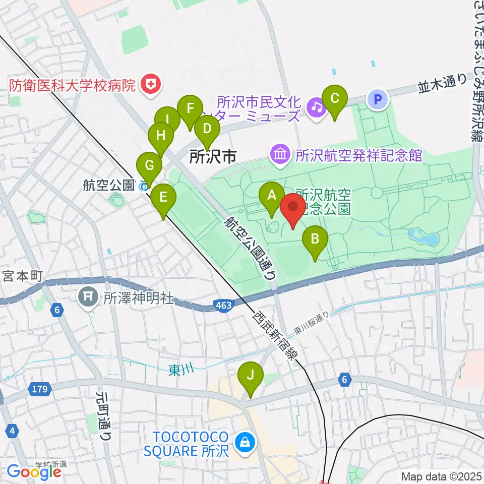 所沢航空記念公園野外ステージ周辺のカフェ一覧地図