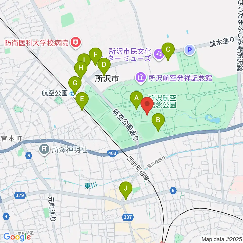 所沢航空記念公園野外ステージ周辺のカフェ一覧地図
