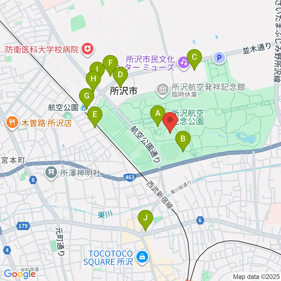 所沢航空記念公園野外ステージ周辺のカフェ一覧地図