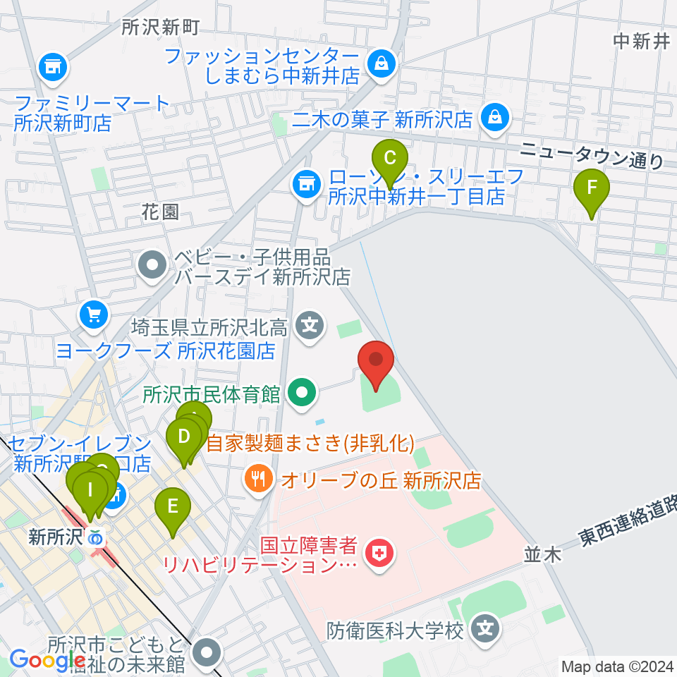 所沢市総合運動場野球場周辺のカフェ一覧地図