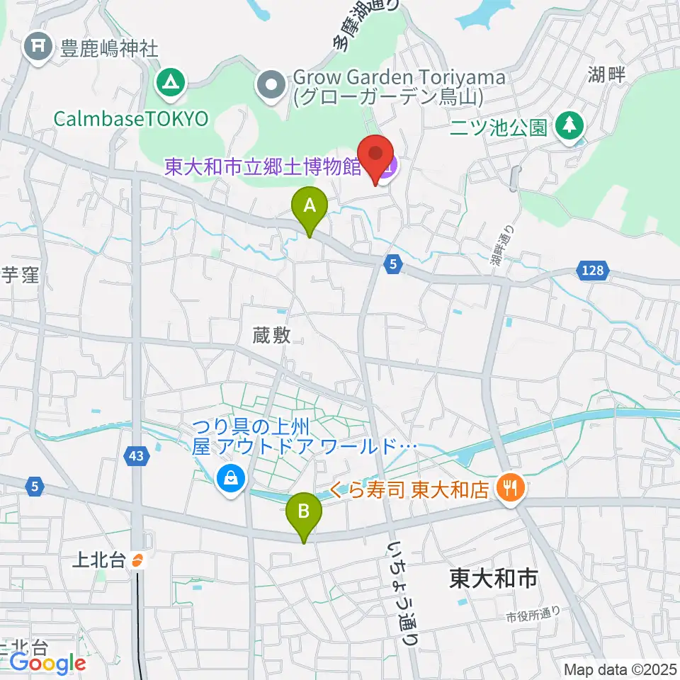 東大和市立郷土博物館周辺のカフェ一覧地図