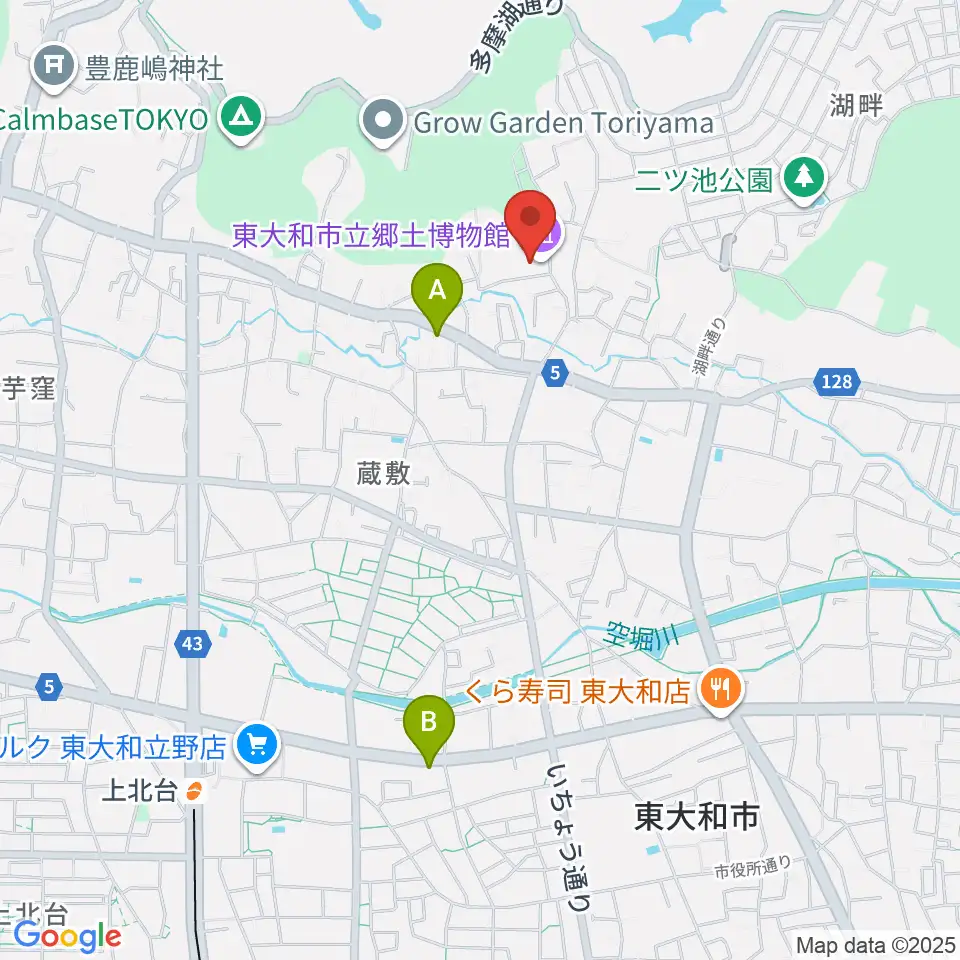 東大和市立郷土博物館周辺のカフェ一覧地図