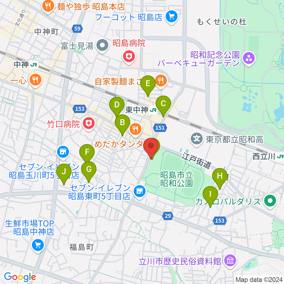 昭島市総合スポーツセンター周辺のカフェ一覧地図