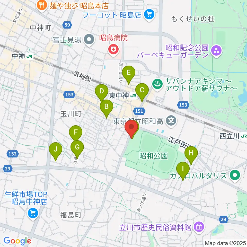 昭島市総合スポーツセンター周辺のカフェ一覧地図