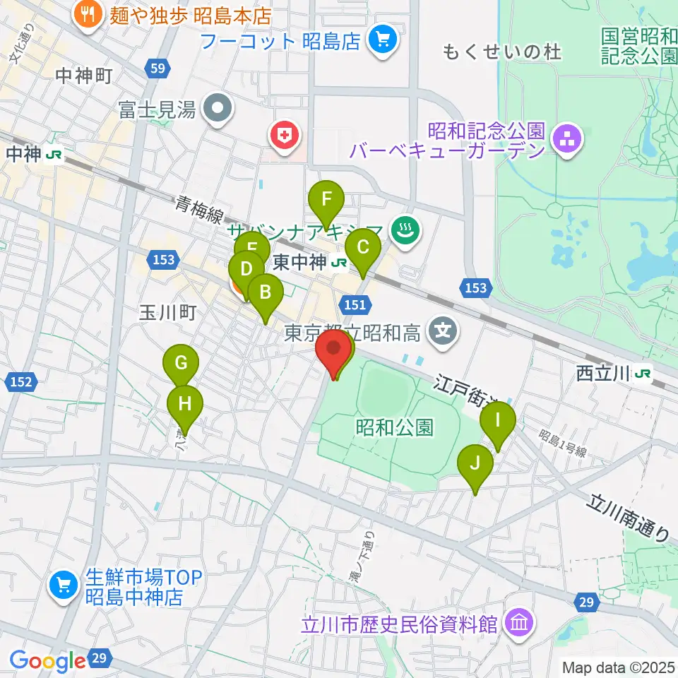 昭島市総合スポーツセンター周辺のカフェ一覧地図