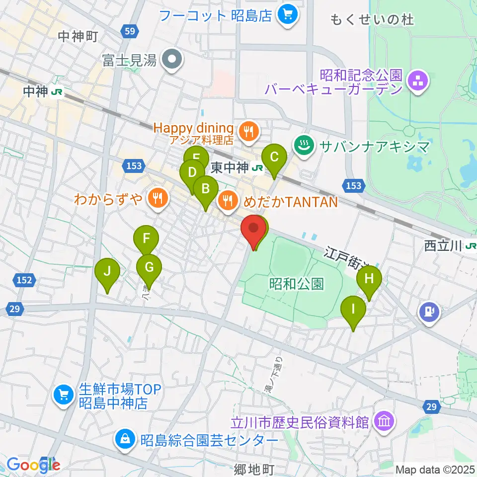 昭島市総合スポーツセンター周辺のカフェ一覧地図