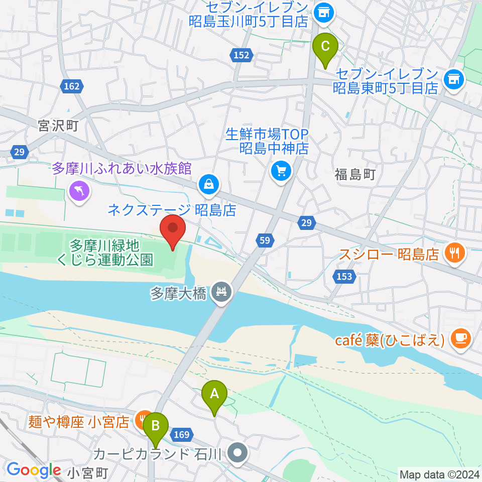 くじら運動公園野球場周辺のカフェ一覧地図