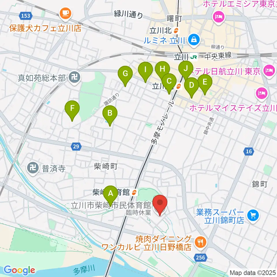 立川市柴崎市民体育館周辺のカフェ一覧地図