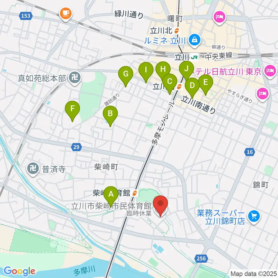立川市柴崎市民体育館周辺のカフェ一覧地図