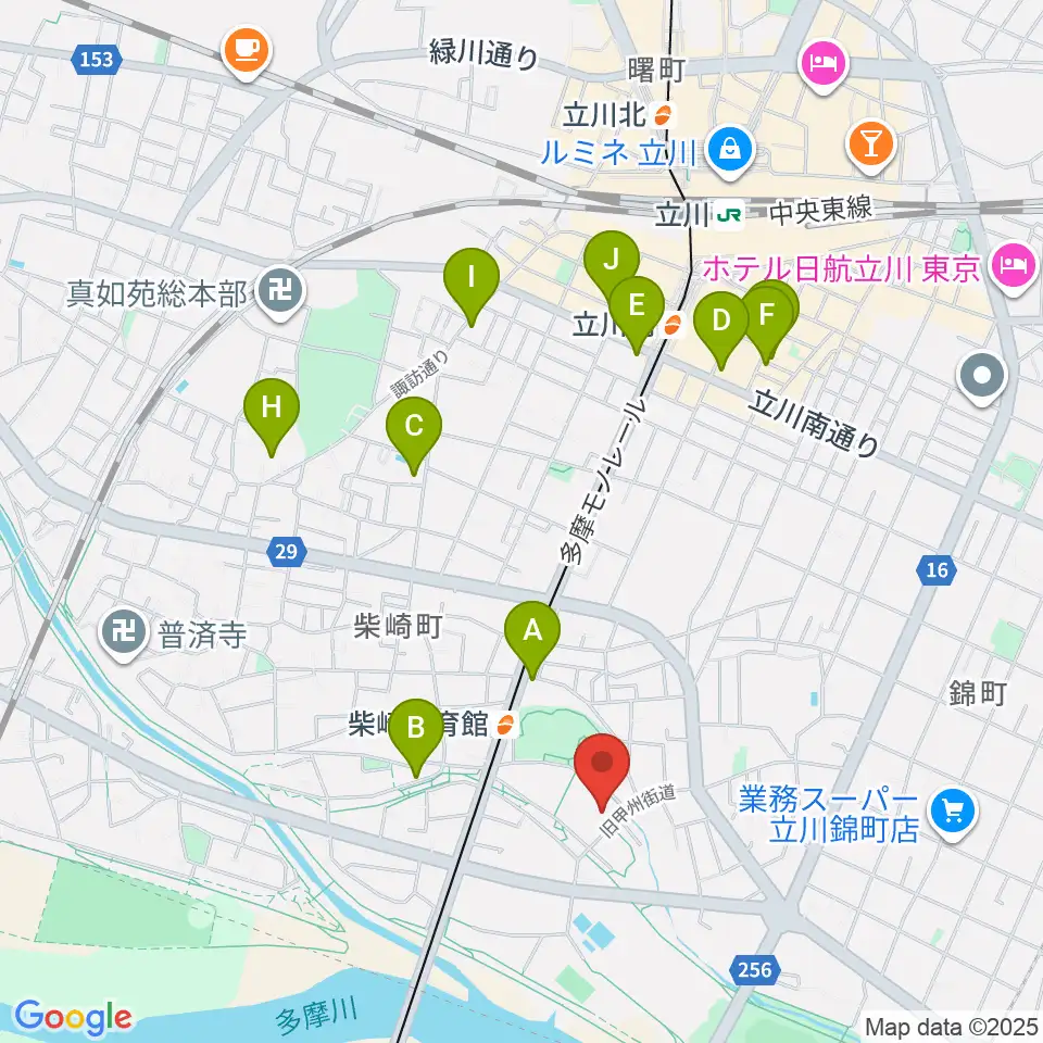 立川市柴崎市民体育館周辺のカフェ一覧地図