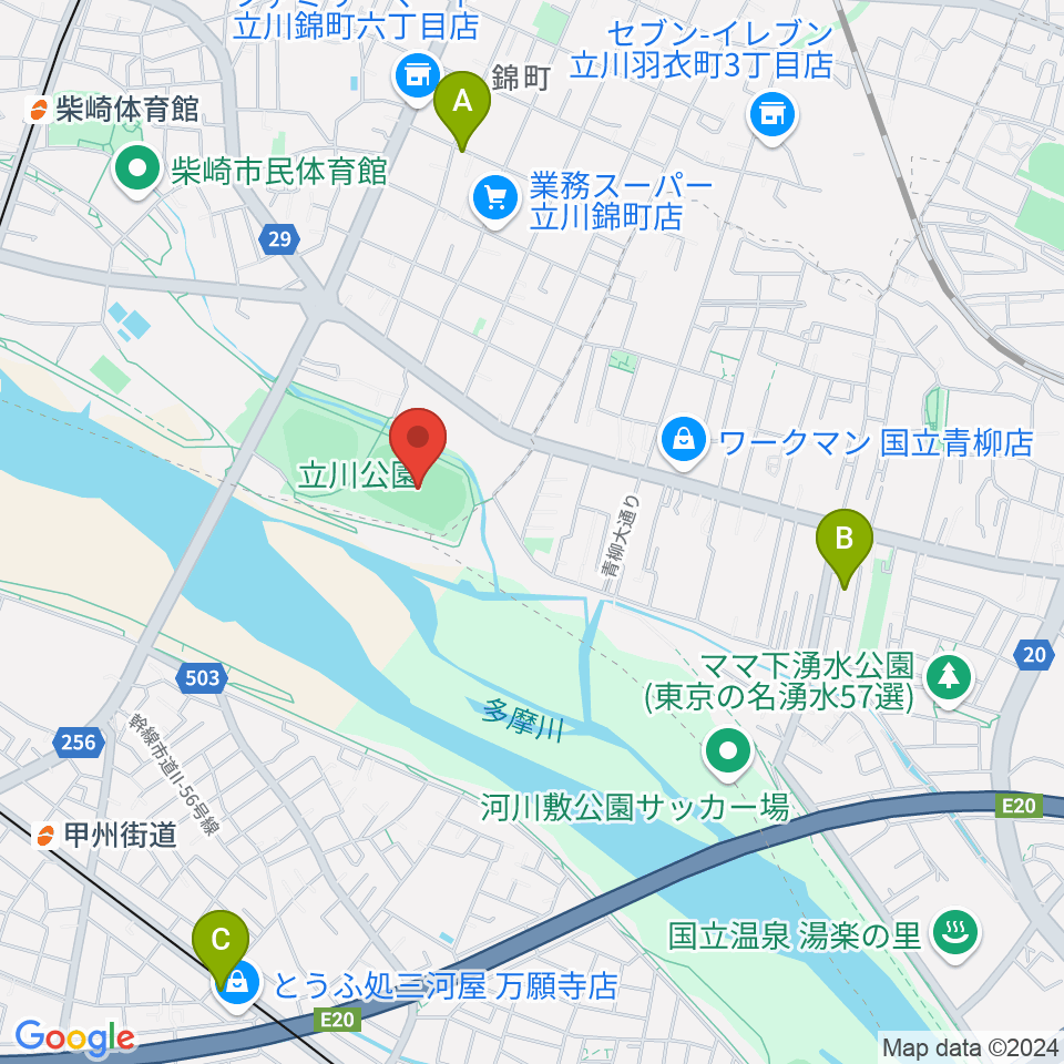 立川公園陸上競技場周辺のカフェ一覧地図