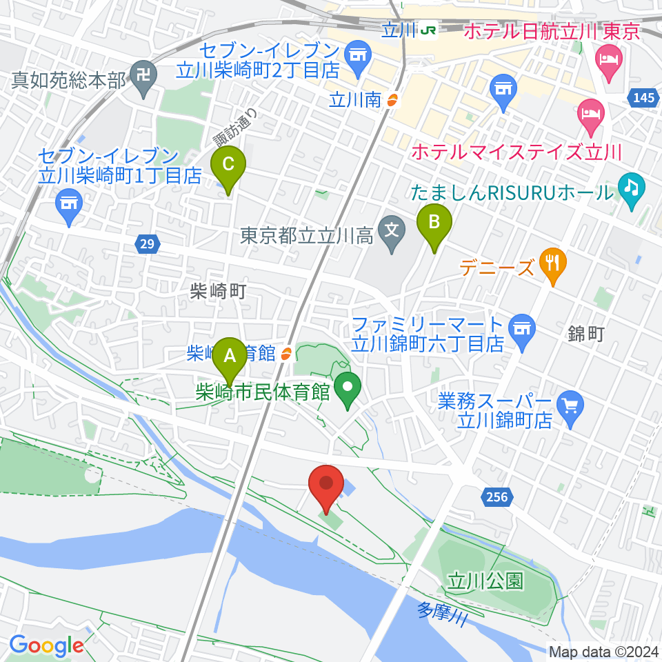 明治安田TACHIKAWAフィールド周辺のカフェ一覧地図