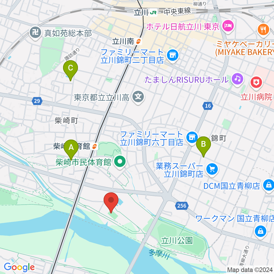 明治安田TACHIKAWAフィールド周辺のカフェ一覧地図