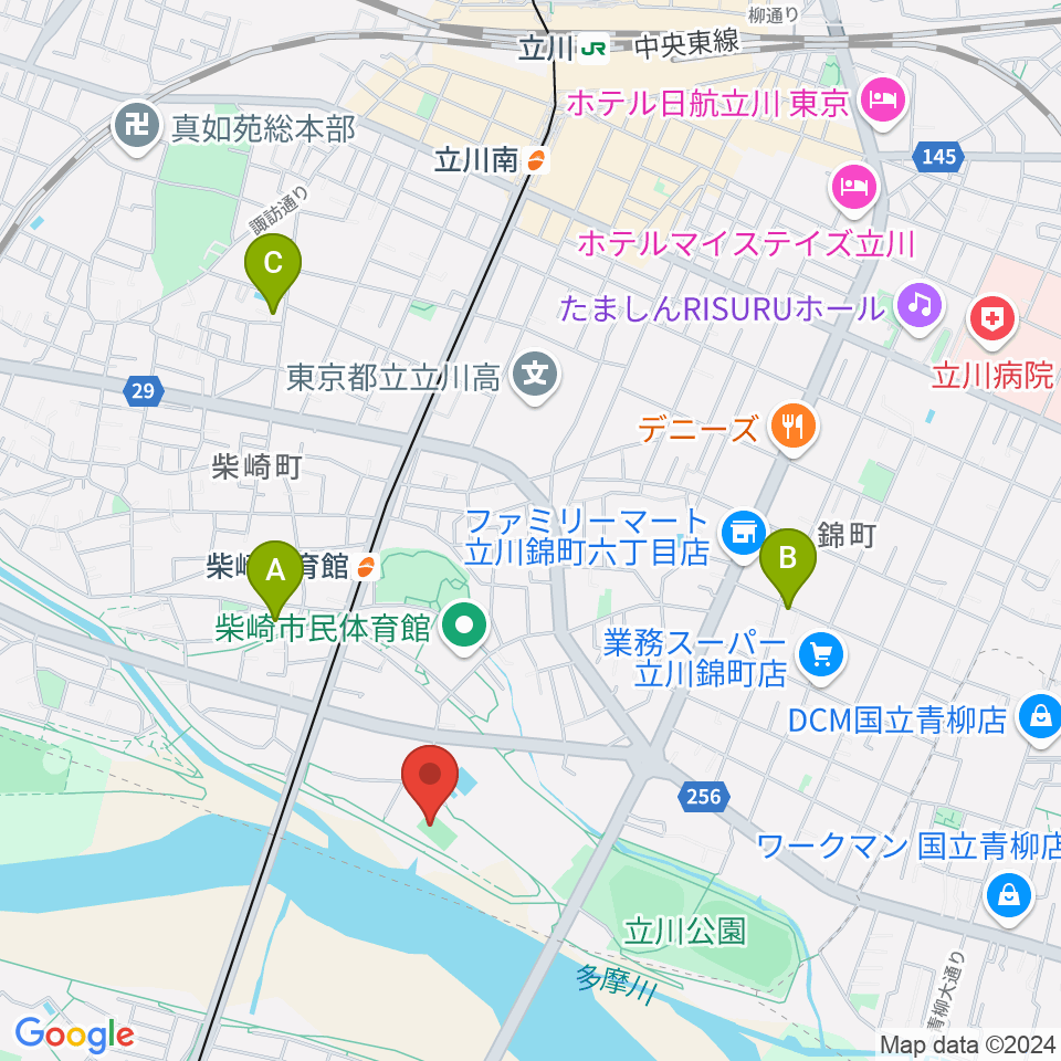 明治安田TACHIKAWAフィールド周辺のカフェ一覧地図