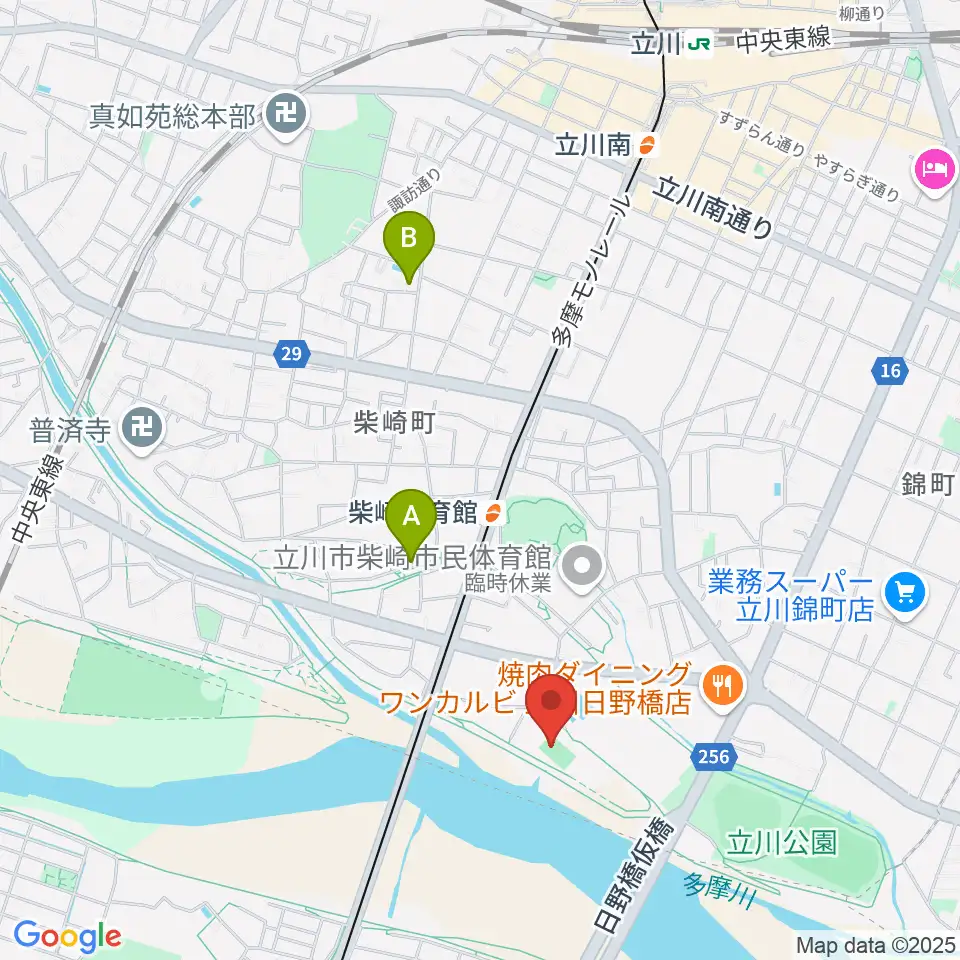 明治安田TACHIKAWAフィールド周辺のカフェ一覧地図