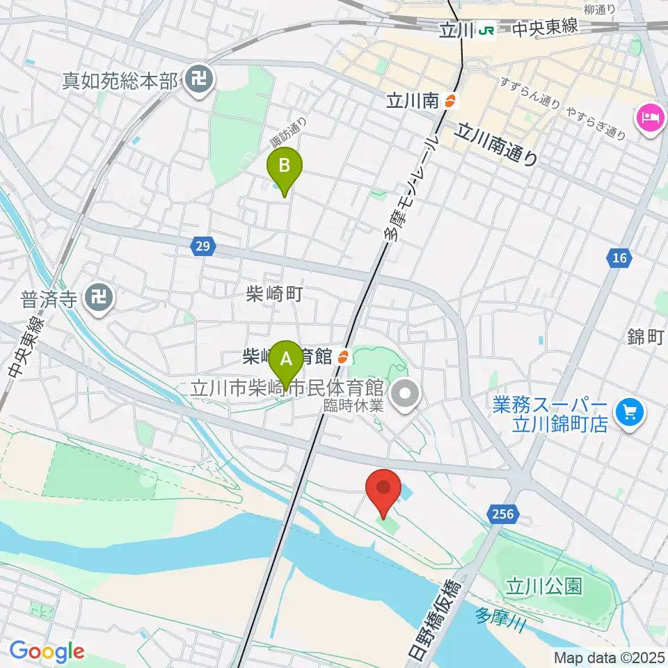 明治安田TACHIKAWAフィールド周辺のカフェ一覧地図