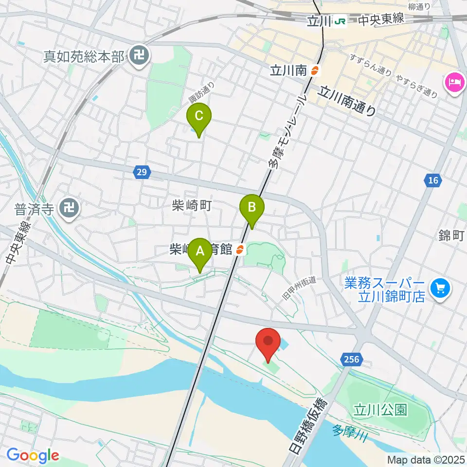 明治安田TACHIKAWAフィールド周辺のカフェ一覧地図
