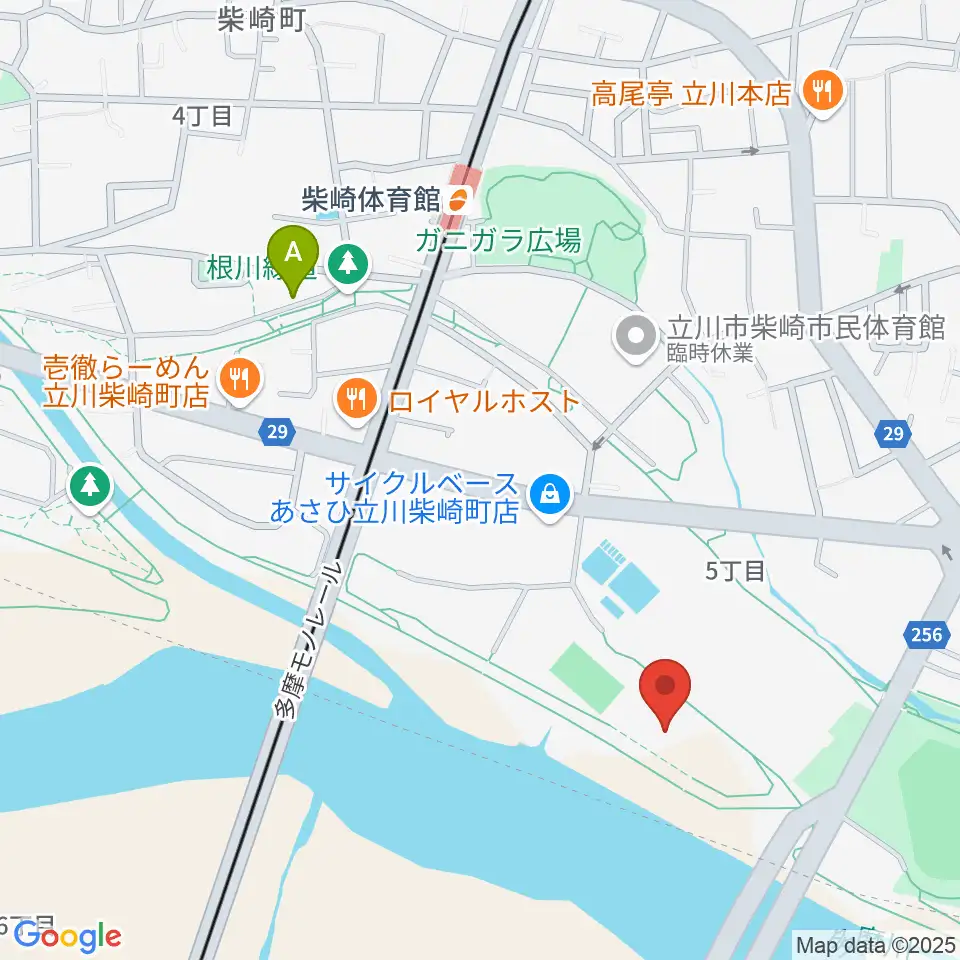 立川公園新堤防運動広場周辺のカフェ一覧地図