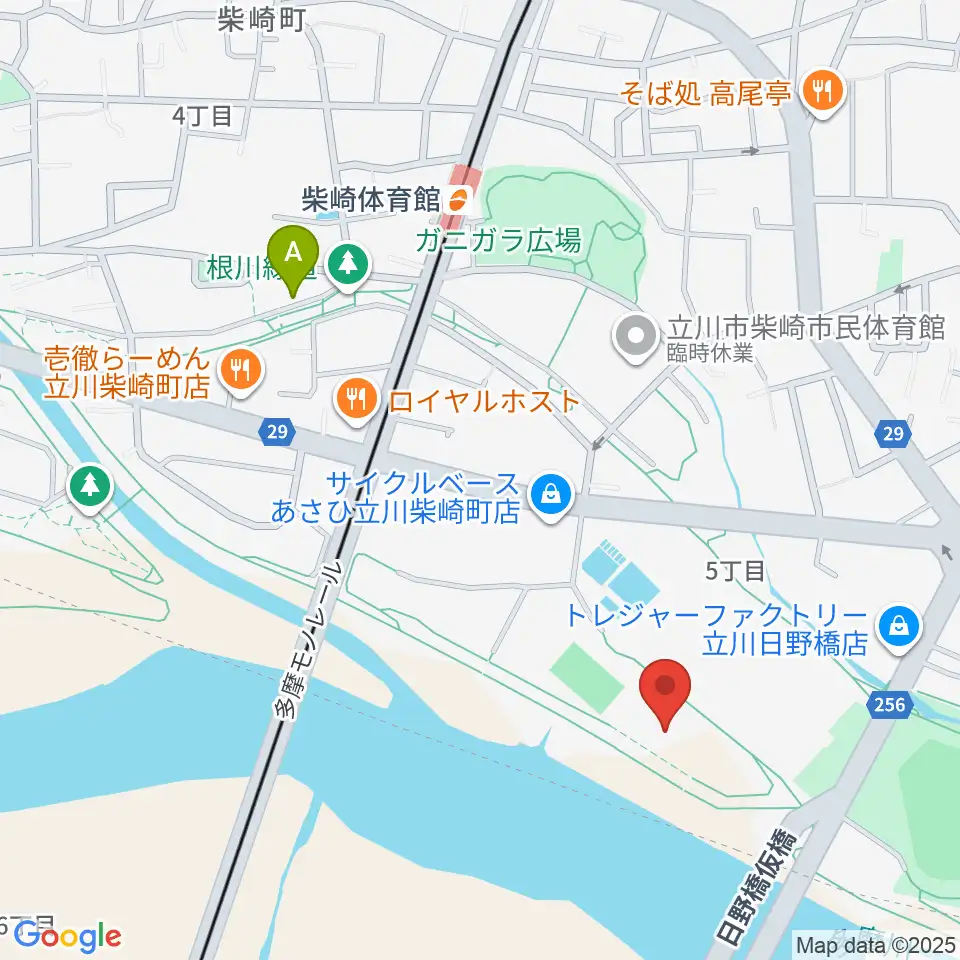 立川公園新堤防運動広場周辺のカフェ一覧地図