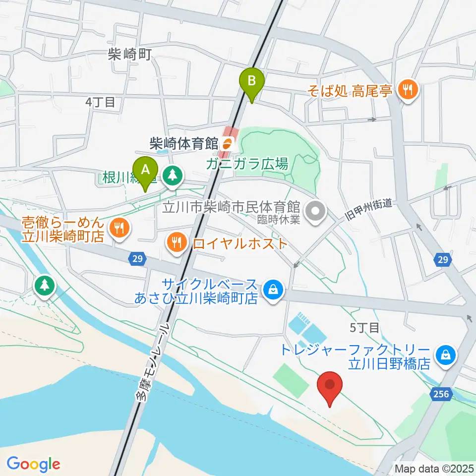 立川公園新堤防運動広場周辺のカフェ一覧地図