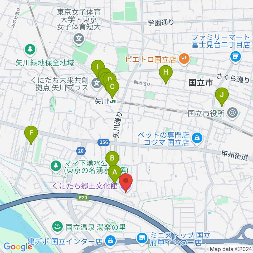 くにたち郷土文化館周辺のカフェ一覧地図