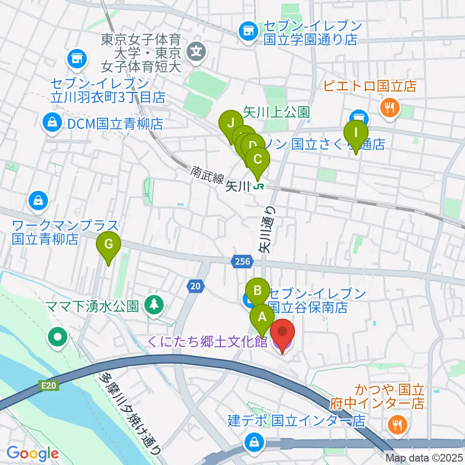 くにたち郷土文化館周辺のカフェ一覧地図