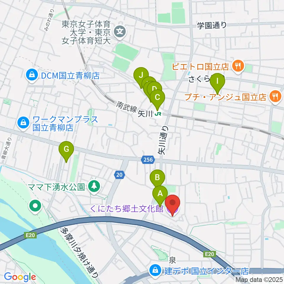 くにたち郷土文化館周辺のカフェ一覧地図