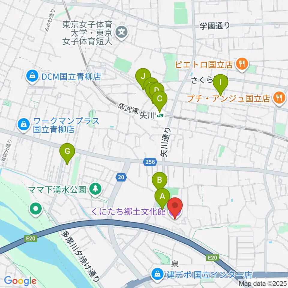 くにたち郷土文化館周辺のカフェ一覧地図