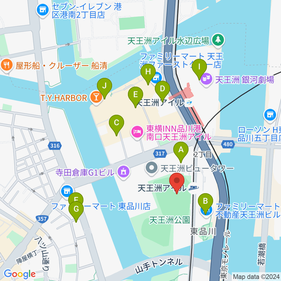 天王洲公園サッカー場周辺のカフェ一覧地図