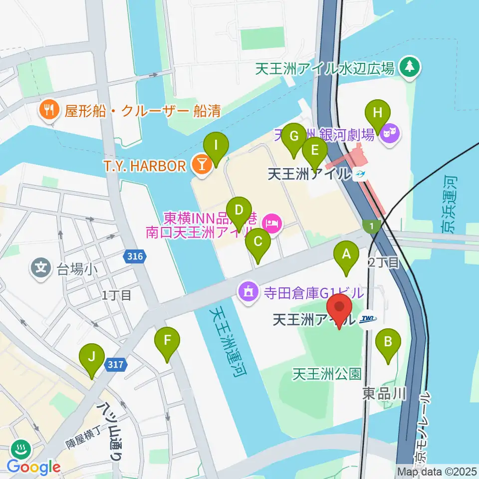 天王洲公園サッカー場周辺のカフェ一覧地図