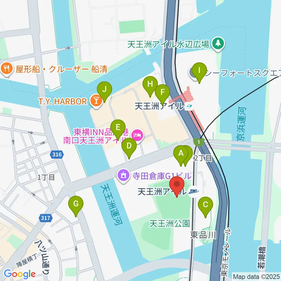 天王洲公園サッカー場周辺のカフェ一覧地図