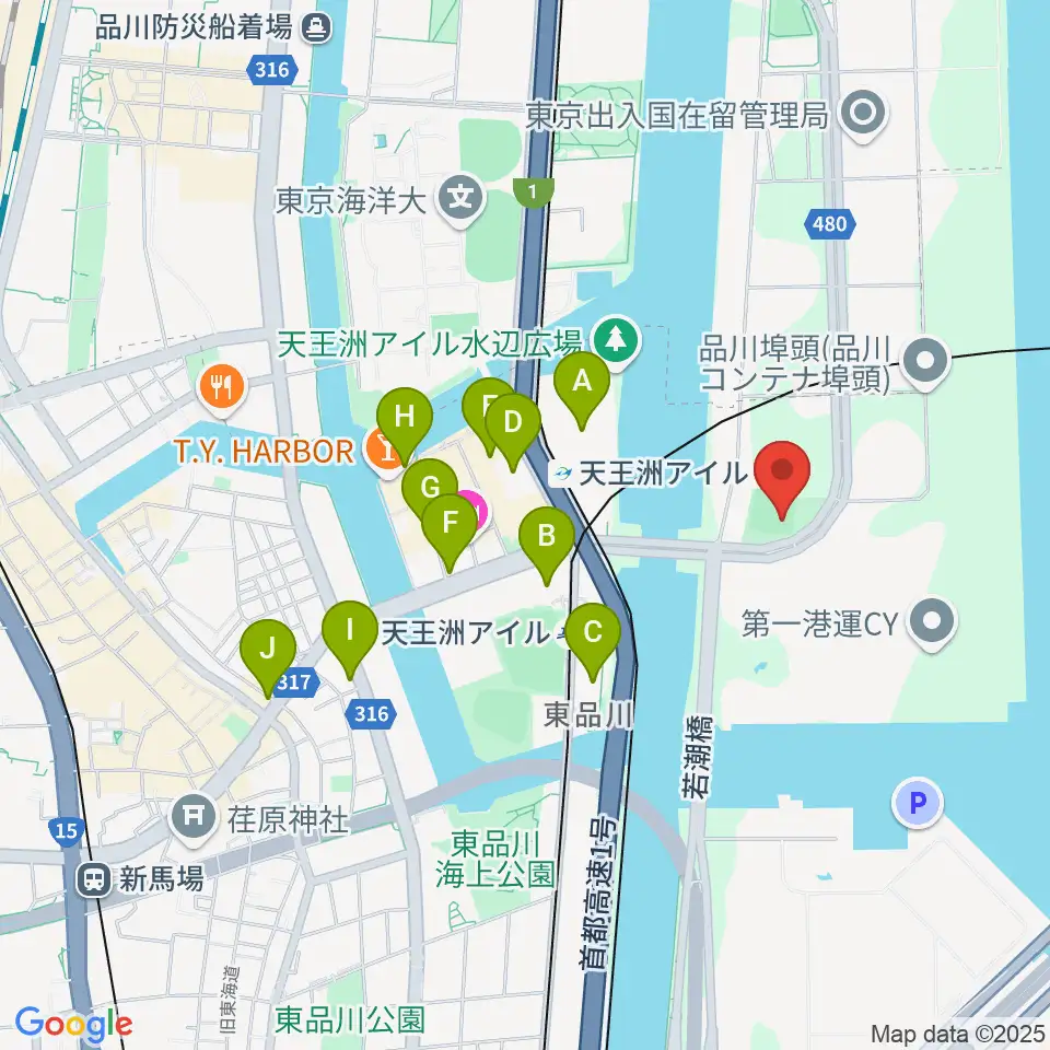 品川南ふ頭公園野球場周辺のカフェ一覧地図