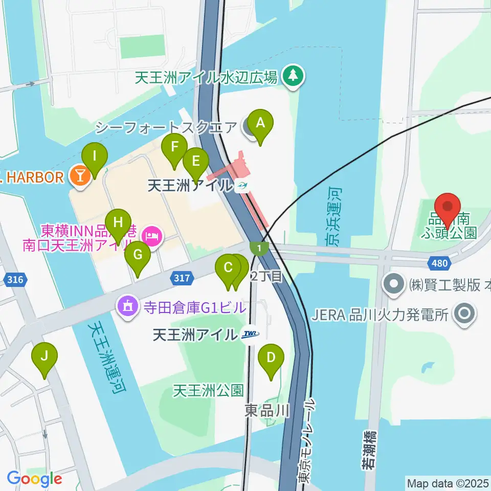 品川南ふ頭公園野球場周辺のカフェ一覧地図