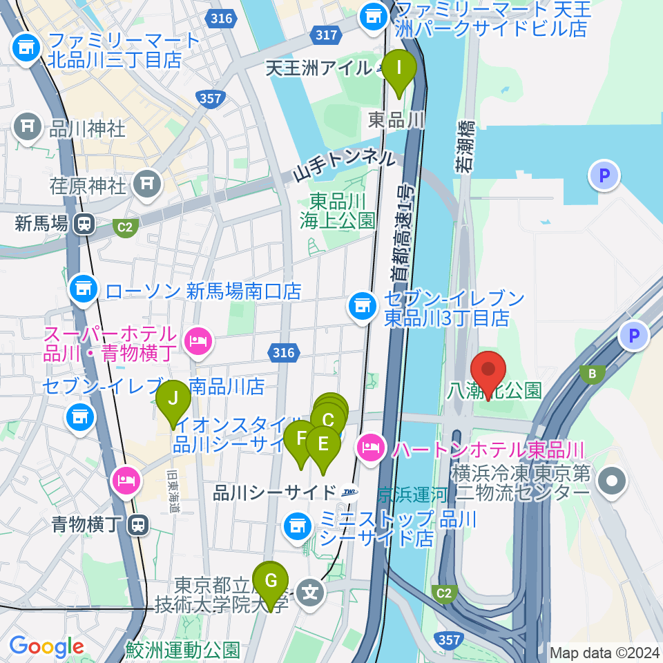 八潮北公園野球場周辺のカフェ一覧地図