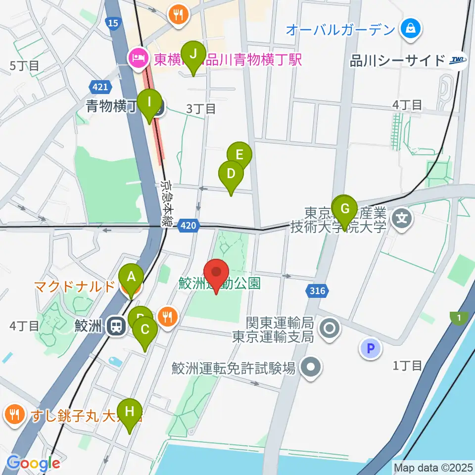 鮫洲運動公園軟式こども野球場周辺のカフェ一覧地図