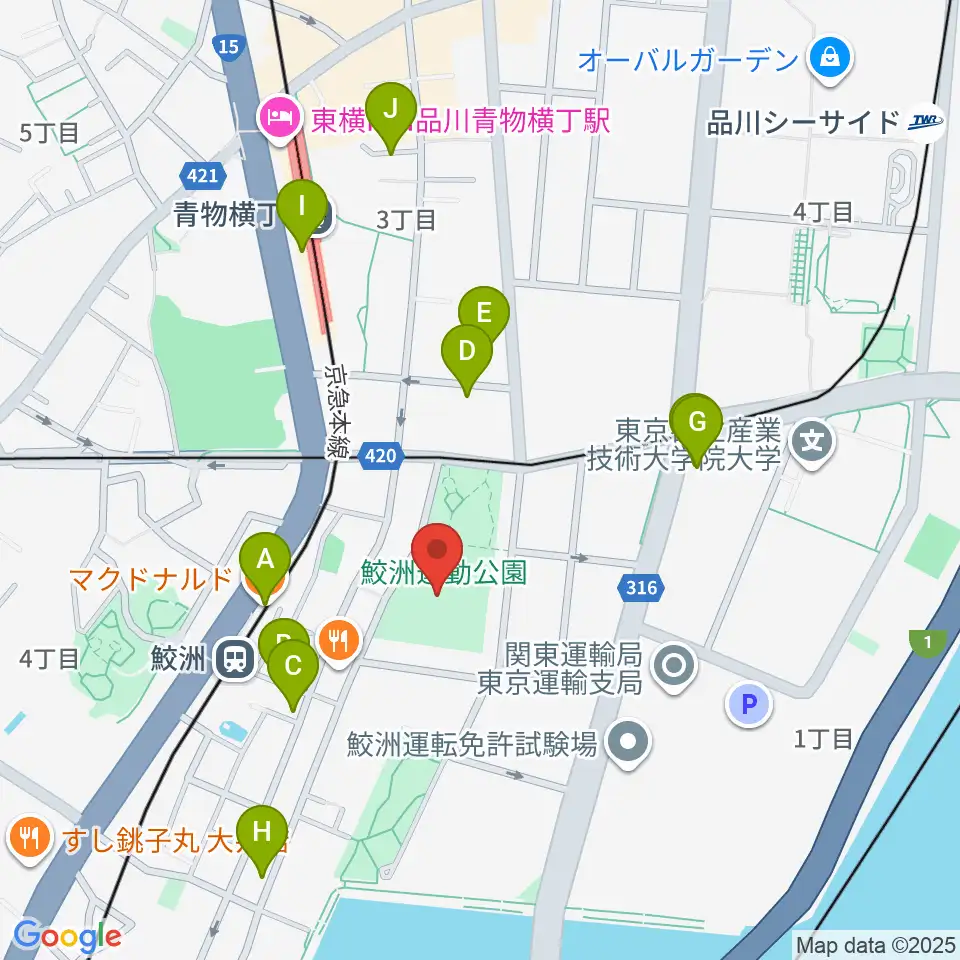 鮫洲運動公園軟式こども野球場周辺のカフェ一覧地図