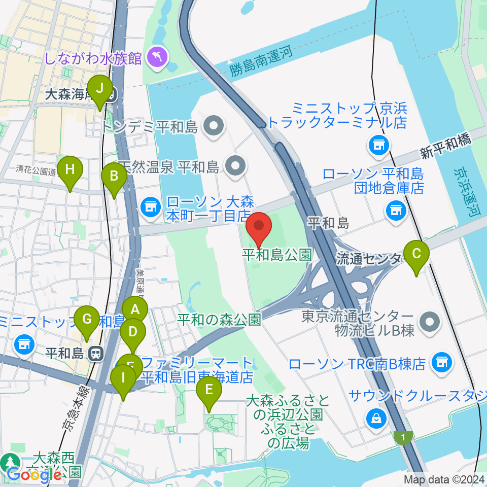 平和島公園野球場周辺のカフェ一覧地図