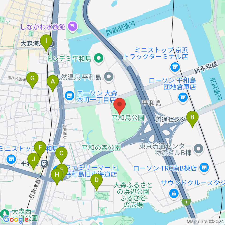 平和島公園野球場周辺のカフェ一覧地図