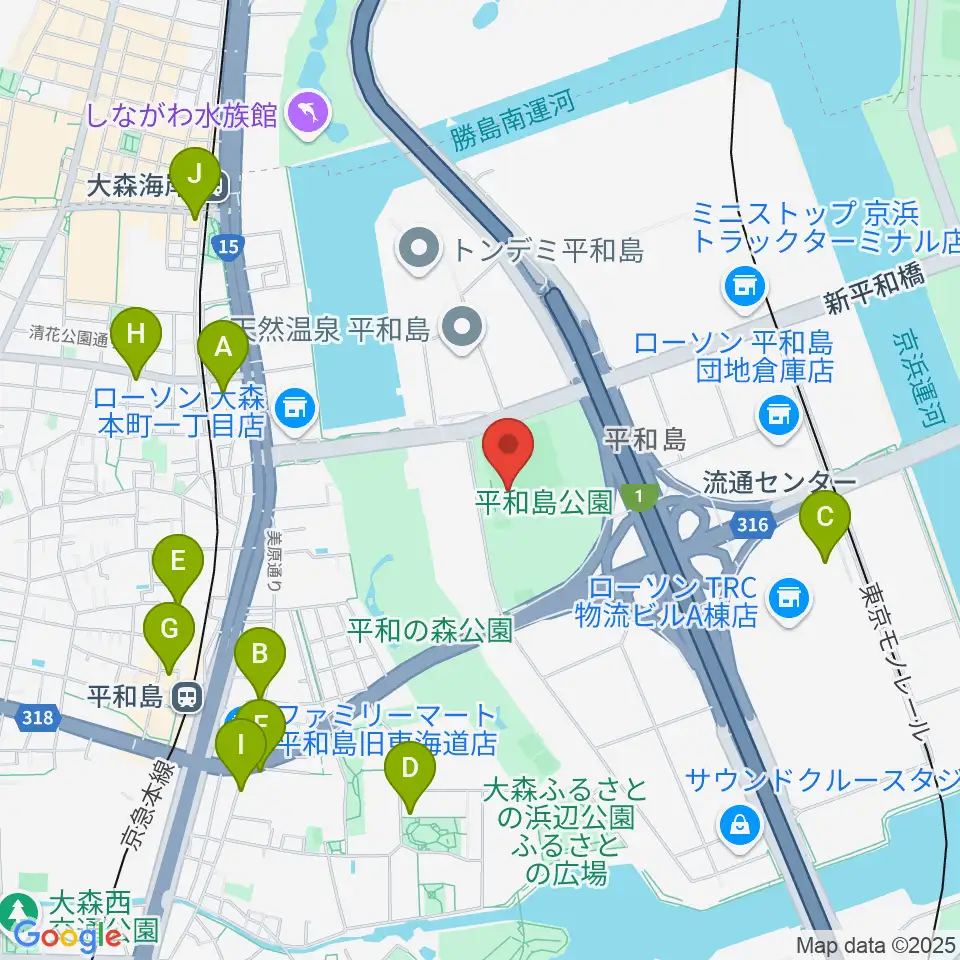 平和島公園野球場周辺のカフェ一覧地図