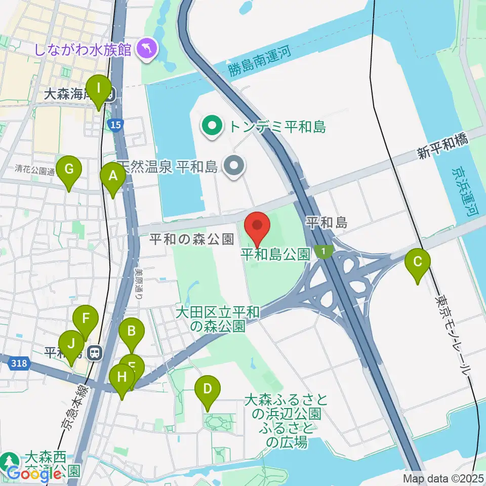 平和島公園野球場周辺のカフェ一覧地図