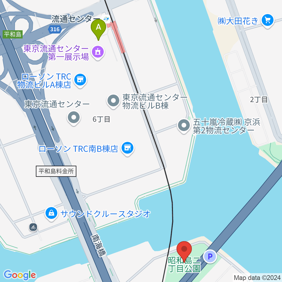 昭和島二丁目公園サッカー場周辺のカフェ一覧地図